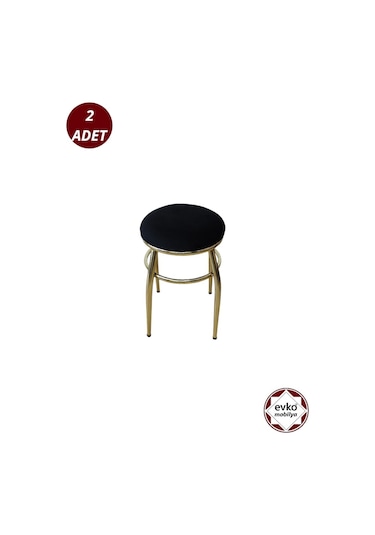 Evko Mobilya Tabure, Bar Taburesi, 2'li Tabure, Gold Ayaklı-siyahbf Siyah