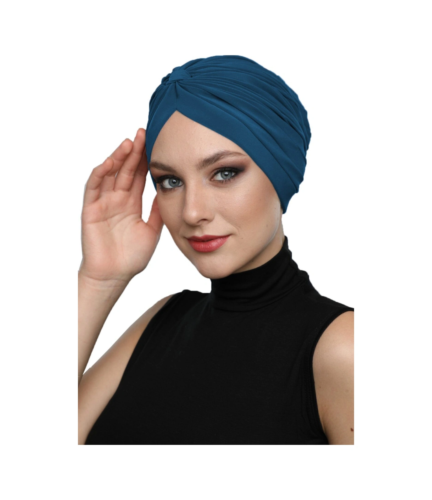 Çapraz Bantlı Petrol Hazır Türban Tesettür Havuz Bonesi Petrol