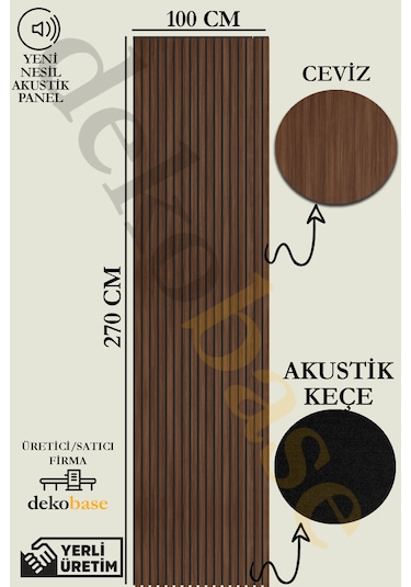 Ceviz 100x270 Yeni Nesil Akustik Ahşap Duvar Paneli