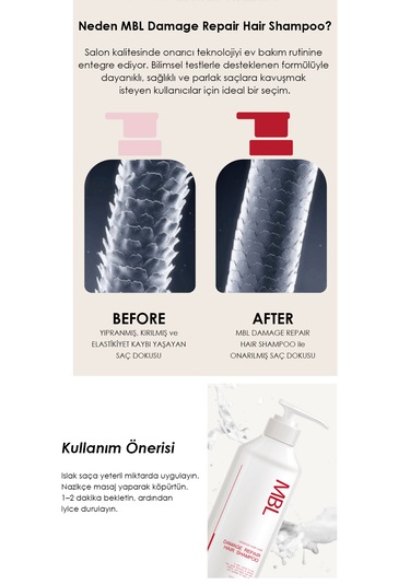 Mbl Damage Repair Şampuan İşlem Görmüş Yıpranmış Saçlar İçin Özel Bakım Şampuanı 500ml Tüm Saç Tipleri