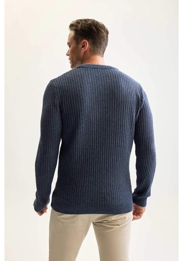 DeFacto Standart Fit Bisiklet Yaka Dokulu Triko Kazak E0811AXNSIN34