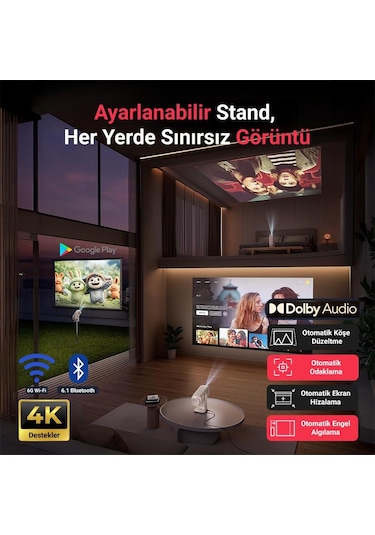 Vankyo Aurzen Boom Air Android Google TV 4K Destekli Projeksiyon Cihazı