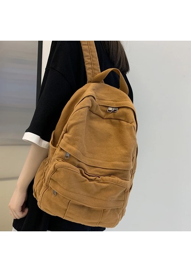 Lixiaqu01 Kız Kumaş Okul Çantası Yeni Moda Üniversite Öğrencisi Haki