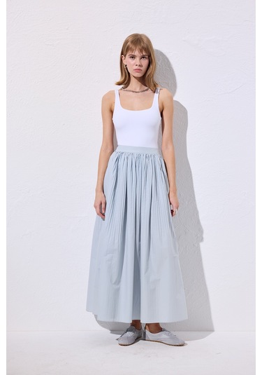 Piliseli Geniş Etek Mavi Mavi