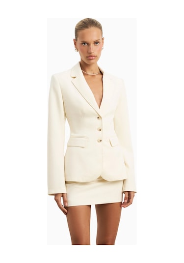 Because Of Alice Single Breasted Cinched Waist Blazer Kadın Ceket Krem
