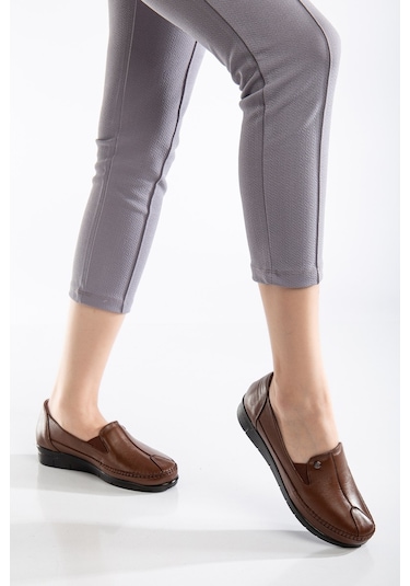 92101 Ortopedik Kadın Deri Ayakkabı Topuk Dikeni İçin Uygundur Taba