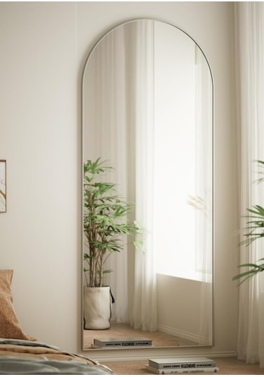 Zer 180x66 Kemerli Zemin Aynası,tam Boy Aynalı Duvar Aynası, Yatak Odası, Giyinme Odası İçin Standlı GÜMÜŞ