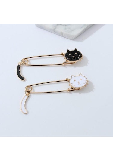 Sones Sevimli Damla Küçük Kedi Kuyruğu Sallayan Hayvan Broşu Siyah