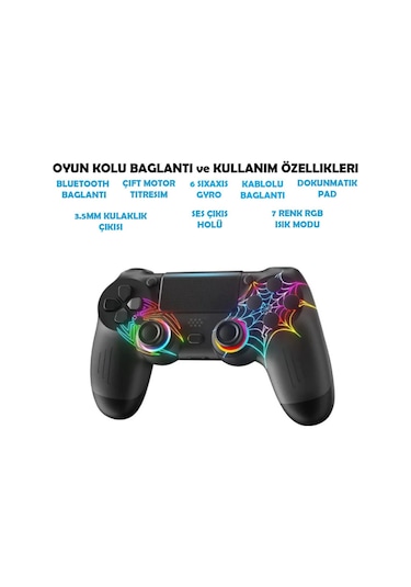 Ps4/pc Uyumlu Rgb Çift Motor Titreşimli Spiderman Bluetooth Oyun Kolu