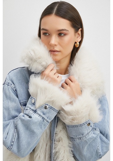 Kot Garnili Kürklü Mont Mavi Mavi