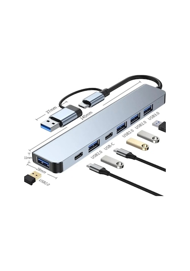 Maxgo 3011 7 In 1 Usb/type-c To Usb A Usb C-usb 2.0/3.0 Çevirici Adaptör 7 Port Çoklayıcı Usb Hub