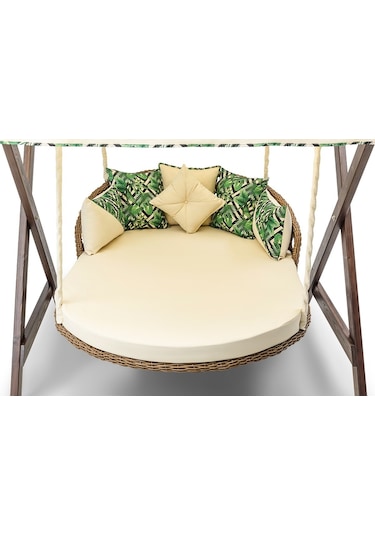 Dominik Swing Ahşap Rattan Salıncak Dış Mekan Bahçe Balkon Ve Ter Ceviz