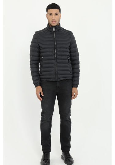 Siyah Kapitone Slim Fit Erkek Mont -25288 Siyah