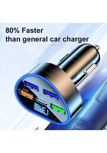 Uyuxıo Usb C Araç Şarj Adaptörü 5'i 1 Arada Gerilim Göstergesi İle Süper Hızlı Car Charger