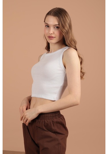 Chıcnhappy Kaşkorse Kumaş Halter Yaka Kadın Bluz Ekru - Kadın