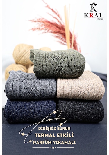 Kral Socks Kışlık Termal Etkili Lambswool Kuzu Yünlü Unisex Çorap 5'li Paket Çok Renkli