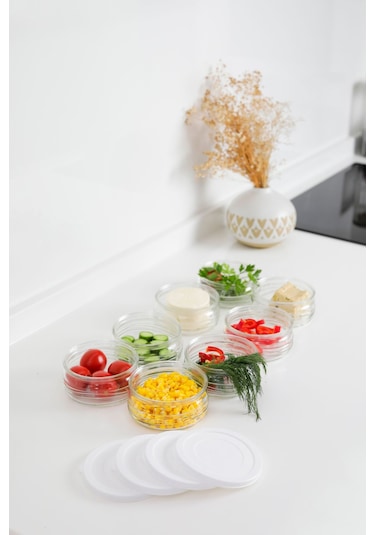 8'li Premium Kahvaltılık Seti 410 Cc Beyaz Plastik Kapaklı, Cam Saklama Kabı, Hava Geçirmez Beyaz