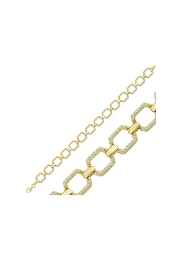 Gümüş Gold Kare Taşlı Kadın Bileklik Gümüş