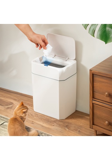 Porsima 4147 Hareket Sensörlü Sessiz Kapatma Çöp Kutusu Banyo Mutfak Çöp Kovası Kapaklı Banyo Çöp Kovası Beyaz
