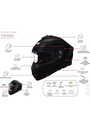 Smk Typhoon Aerot Siyah-kırmızı Kapalı Kask Güneş Vizörlü