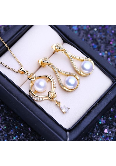 Beyaz Lsooyh Doğal Tatlı Su İncisi Kolye Kübik Zirkonya Çiçek Küpe Kadınlar İçin İnci Takı Setleri Beyaz