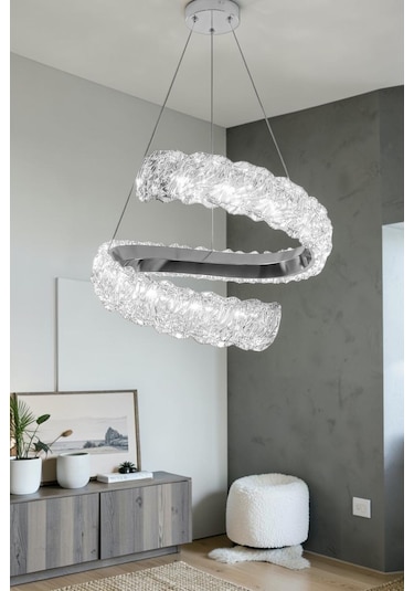 Kumandalı 3 Renk Modern Sarkıt Led Avize Krom