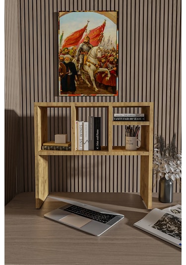 Masaüstü Kitaplık,monitör Standı Raflı,80cm,portatif Minifix Kurulum Atlantik Çam