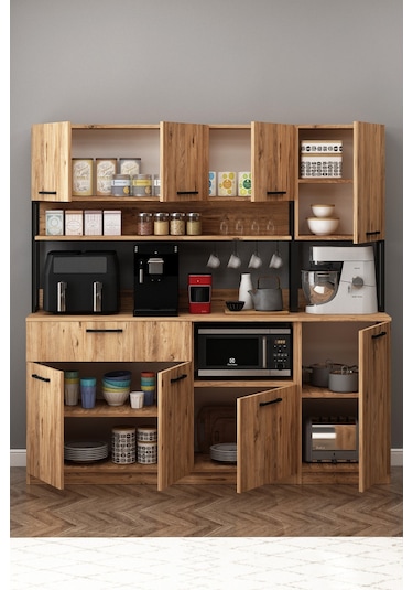 Ervin Kahve Köşesi 3 Kapaklı Boy Dolaplı Airfry Kiler Dolabı Atlantik Çam Atlantik Çam