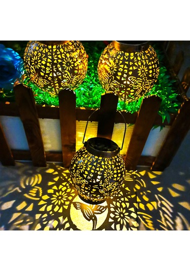 Singree Bahçe Dekorasyonu İçin Metal Kelebek Ve Sinekkuşu Desenli Güneş Enerjili Led Aydınlatma Lambası