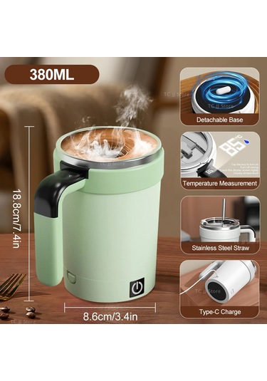 Otomatik Karıştırma Fincan Şarj Edilebilir Elektrikli Karıştırma Kurı Manyetik Mikser Paslanmaz Çelik Kahve Kupa Dönen Manyetik Tumbler Bej