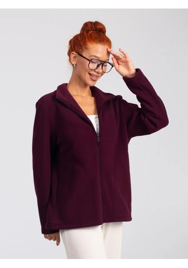 Domtrik Fermuarlı Sıcak Fleece Sweatshirt 300911856 Şarap Rengi