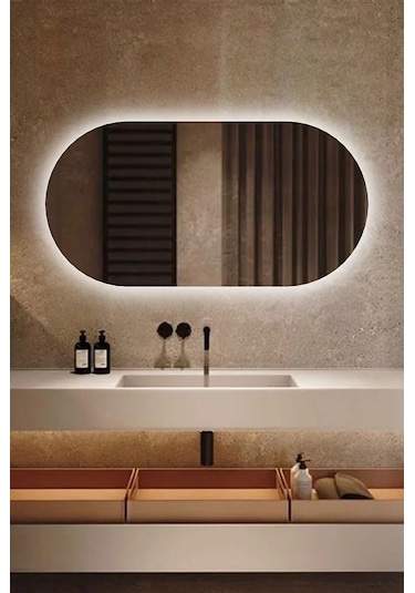Fawdecor Led Işıklı Oval/kapsül Duvar Aynası 110 X 110 Beyaz Işık