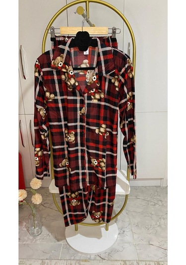 Boyraz Süet Düğmeli Uzun Kol Pijama Tk Kırmızı