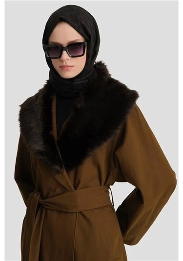 Armine Seyar Kürklü Pardesü 24k8001 Haki Haki
