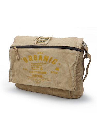 Dark Cotton 8128 Salaş Kanvas Omuz Postacı Siyah Antrasit 15.6" Laptop Okul Seyahat Günlük Vintage Pamuk Çanta Açık Camel