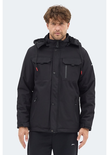 Slazenger Gleam Erkek Kapüşonlu Siyah Mont & Kaban Siyah