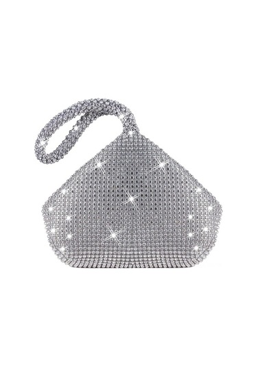Novahub Parıltılı Üçgen Şeftali Şeklinde Lüks El Çantası - Gümüş Gümüş, Özel Etkinlikler İçin Mükemmel Gümüş