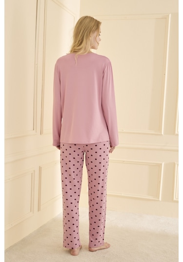 Mihra Kadın Pijama Takımı Uzun Kol Mevsimlik Pudra