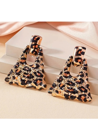 Leopar Desen Gösterişli Küpe Altın