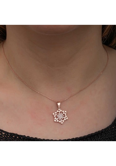 925 Ayar Gümüş Rose Kar Tanesi Kadın Kolye Gümüş