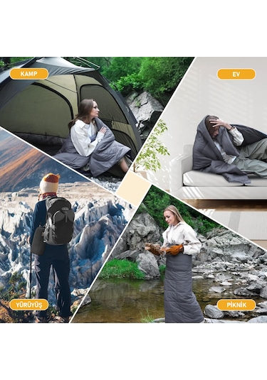 Haegs Kamp Battaniyesi - Dış Mekan Hafif Kompakt Seyahat Yorganı Kamp Yürüyüş Outdoor Şal, Battaniye 175-135 Cm Gri