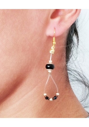 K205 Zarif Sallantılı Küpe Siyah&altın Sarısı Altın - Siyah