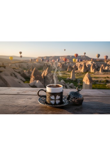 Yonca Desenli 6 Kişilik Porselenli Kapaklı 24 Parça Kalay Renk Fincan Seti Gri