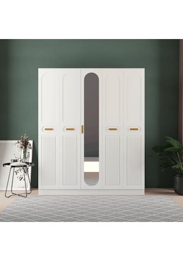 Pera 5 Kapaklı Eko Gardırop - Mdf Kapak Beyaz