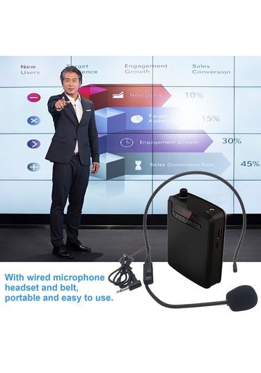 Geeksen Mobil Ses Güçlendirici, Şarj Edilebilir, Kablolu Mikrofon Ve Bel Kemerli, Mp3 Çalar, Fm Radyo, Öğretim, Konferans, Tur Rehberi İçin Mor