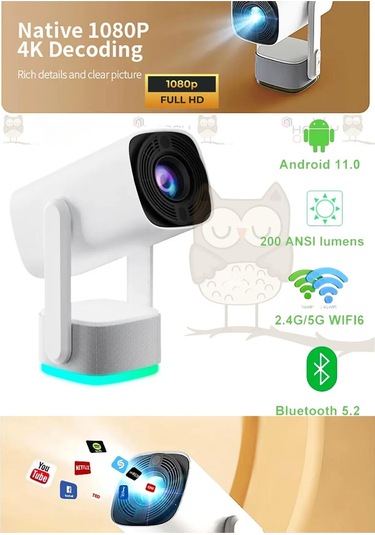 Android 11 Şarjlı Projeksiyon 1080p 200 Ansilümen Akıllı Taşınabilir Projektör 4k Yüksek Kaliteli-135911