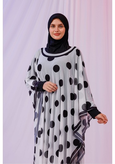 Tarzını Seç Kimono Pareo - Tesettür Pareo - Puantiyeli Beyaz 240x135 Cm Çok Renkli
