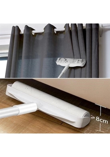 Teleskopik Saplı 24 Cm Yapışkanlı Tüy Rulosu Uzayabilen Hav Tüy Toz Toplayıcı Rulo 2 Yedekli Çok Renkli