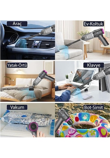 Ally 14000pa Güçlü Portatif 2 Kademeli Tasinabilir Vakumlu Kablosuz Üflemeli Mini Araç Süpürgesi