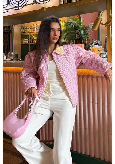 Pembe Pötikareli Cepli Kadın Mont Mg2488 Pembe